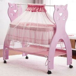 Kiddery Bella Wooden Cradle for New Born Baby with Mosquito Protection Net - Pink-7