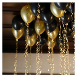 Zyozi Gold & Black Metallic Balloons  with Ribbon for Birthday Party Decorations - Pack of 52-image-72