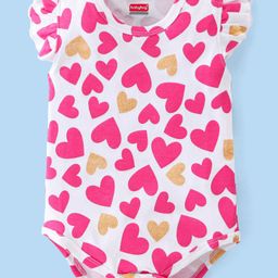 Babyhug 100% Cotton Knit Sleeveless Onesie With Heart Print - White & Pink-image-45
