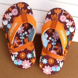 Cute Walk by Babyhug Flip Flops Backstrap Closure Floral Print- Maroon & Orange-image-50