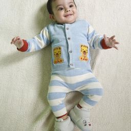 Greendeer  100% Cotton Full Sleeves Soulful Tiger Patch Detailed Sweater With Lower - Baby Blue-image-50