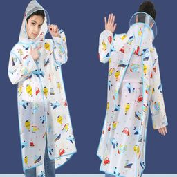 Pine Kids Full Sleeves Hooded Calf Length Raincoat Vehicle Print - Multicolor-image-22
