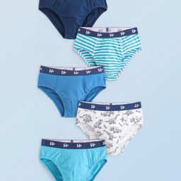 Honeyhap Premium Cotton Elastane Knit Briefs Solid Striped & Dino Print Pack of 5 - Multicolour-picture-0