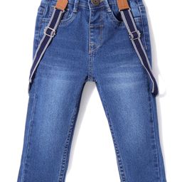 Babyhug Denim Full Length Jeans With Suspenders - Blue-picture-22