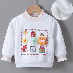 Kookie Kids Full Sleeves Sweatshirt with Teddy Bear Applique - White-image-100