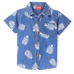 Babyhug Denim Half Sleeves Shirt Leaf Print - Blue-image-43