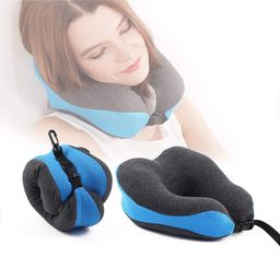 The Quirk Box Memory Foam Travel Neck Pillow with Eye Mask & Earplugs Blue & Grey-image-82