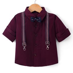 Robo Fry Cotton Woven Full Sleeves Solid Colour Party Shirt with Bow Suspender & Pinktucks Detailing - Maroon-image-21