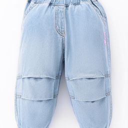 Little Kangaroos 100% Cotton Denim Woven Full Length Solid Color Jeans with Cut & Sew Design - Light Blue-image-49