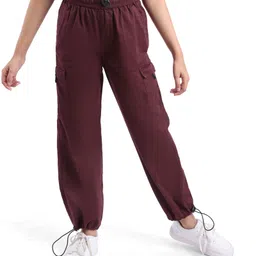 Pine Kids Cotton Woven Full Length Solid Trouser - Maroon-picture-4