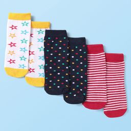 Cute Walk By Babyhug Knit Ankle Length Anti-Bacterial Socks with Stripes & Star Design Pack of 3 -White Yellow & Red-image-82