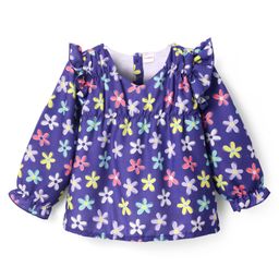 Babyhug Woven Full Peasant Sleeves Top With Floral Print & Frill Detailing - Blue-image-76