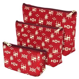 NISUN Small Canvas Set of 3 Multipurpose Travel Pouch, Pouch for Cosmetic stuffs, Women Makeup Organizer Bag, Aesthetic and Trendy,(in Red Color with Golden Print) (24 X 14 X 6 cm)-image-76