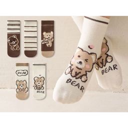 Kidofash Cotton Pack Of 5 Bears Printed & Striped Socks - Brown-image-45