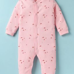 I Bears Interlock Knit Full Sleeves Romper with Bird Print - Pink-image-42