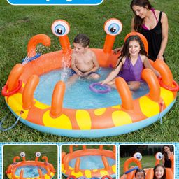Fiddlerz Crab Shaped Inflatable Swimming Pool with Water Spray Function Outdoor Summer Water Pool For Kids with Spray Pump and 4 Rings Included (Multicolor)-23