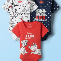Babyhug Disney Interlock Knit Half Sleeves Onesies With Dalmatians Graphics Pack Of 3 - White Red & Navy Blue-image-55