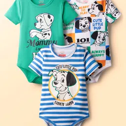 Babyhug Disney Interlock Knit Half Sleeves Onesies With 101 Dalmatians Graphics Pack of 3 - Green Blue & White-picture-1