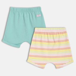 MINI KLUB Cotton Knit Pack Of 2 Striped & Sunglasses Embroidered Shorts - Blue & White-image-6