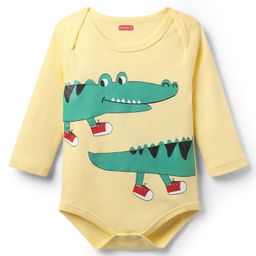 Babyhug 100% Cotton Knit Full Sleeves Onesie with Corcodile Print - Yellow-image-60