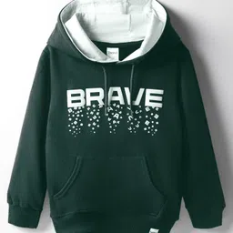 Taeko Full Sleeves Hooded Fleece Sweatshirt with Kangaroo Pocket & Text - Dark Green-picture-26