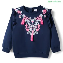 Babyoye Cotton Knit Full Sleeves Floral Embroidered Sweatshirt - Navy Blue-picture-22