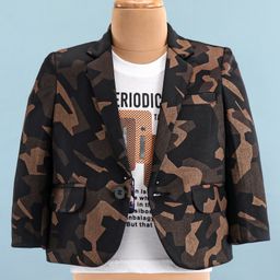 Rikidoos Full Sleeves Camouflage Printed Jacket & Tee Set - Brown & White-picture-5