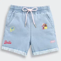 Barbie by Tiny Girl Denim Woven Characters Printed Shorts - Light Blue-picture-16
