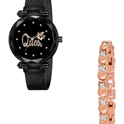 Gopal Shopcart Unisex Printed Dial & Bracelet Style Straps Analogue Watch Queen Black maganet copper-image-51