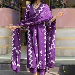KALINI Geometric Printed V-Neck A-Line Kurta & Palazzos With Dupatta-picture-28
