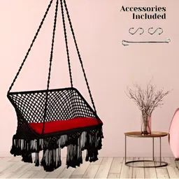 Swingzy Black & Red Textured Hammock Swing With Cushion Set image 2