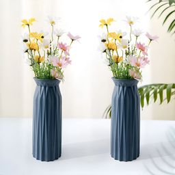 Gleevers Blue 2 Pieces Textured Glass Flower Vases-17