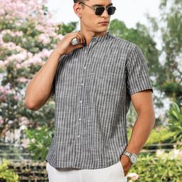 Mast & Harbour Premium Band Collar Vertical Striped Pure Cotton Regular Fit Casual Shirt-image-6