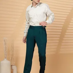 KLOTTHE Men Green Lycra Formal Formal Trousers-picture-11