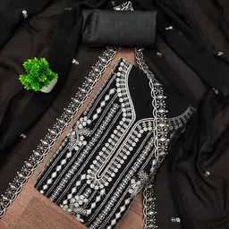 Panzora Floral Embroidered Sequinned Georgette Unstitched Dress Material-image-88