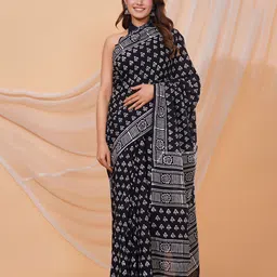 Shivanya Handicrafts Floral Pure Cotton Block Print Saree-image-96