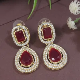 I Jewels Gold-Plated Stones Studded Teardrop Shaped Drop Earrings-image-86