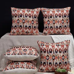 ANWYN Beige & Orange 5 Pcs Abstract Cotton Square Ethnic Motifs Cushion Covers-picture-8
