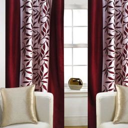 BELLA TRUE Maroon & White 2 Pieces Floral Printed Long Door Curtains-image-89