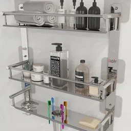 GLOXY Silver Stainless Steel 3 Layer Adhesive Shelf for Bathroom & Multipurpose-picture-49