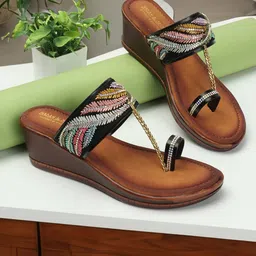 madam glorious Embellished Ethnic Wedge Sandals-image-74