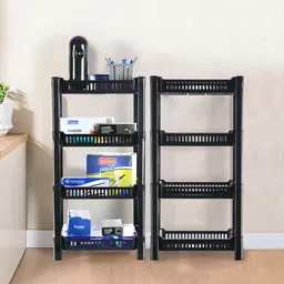 Kuber Industries Black 2 Pieces Multipurpose 4 Tier Racks For Storage-30