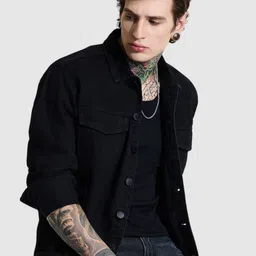 Snitch Men Solid Relaxed Fit Cotton Denim Jacket-picture-22