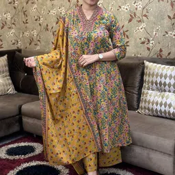 KALINI Women Floral Printed Regular Kurta with Trousers & With Dupatta-21