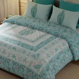 BELLA CASA Blue & White Ethnic Motifs 210 TC King Bedsheet with 2 Pillow Covers-picture-16