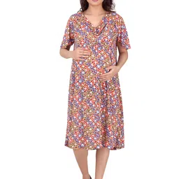 Uzazi Women Abstract Printed Maternity A-Line Knee Length Dress-image-46