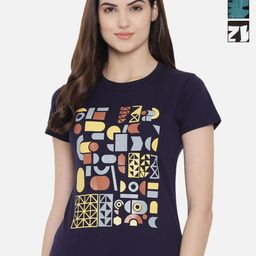 Dreambe Women Pack of 3 Geometric Printed Round Neck Cotton T-shirts-image-93