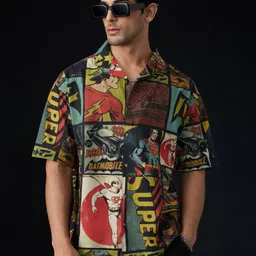 The Souled Store Oversized Vintage Poster Printed Cotton Linen Casual Shirt-image-53