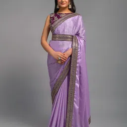 KALINI Floral Embroidered Poly Chiffon Belted Bandhani Saree-image-97