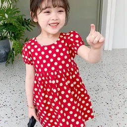 LULU & SKY Girls Cotton Polka Dots Printed Fit and Flare Dress-image-47
